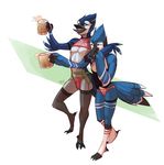  alcohol anthro avian beer beverage bird blue_jay bulge clothed clothing corvid crossdressing duo fishnet garter lingerie male open_mouth panties smile teil underwear 