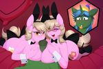  2017 amber_eyes animal_genitalia animal_penis birthday_hat blush bow breasts clothing equine equine_penis fan_character female first_person_view footwear high_heels horn horse looking_at_viewer male male/female mammal my_little_pony one_eye_closed oral party_horn penis pony rc_(oc) replica_(artist) reppy semi_incest sex shoes sibling sisters titfuck unicorn valley valley_(oc) wink 