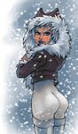  ahsoka_tano alien basedesire blue_eyes butt clothed clothing female hi_res humanoid lips looking_at_viewer looking_back not_furry orange_skin solo star_wars togruta 