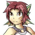  amber_eyes animal_humanoid clothed clothing dragon dragon_humanoid fin frown granberia hair humanoid monster_girl monster_girl_(genre) monster_girl_quest pink_hair pointy_ears portrait short_hair tattoo thundragon video_games 