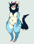  anthro breasts featureless_breasts female horn hybrid ittybittyshark kaiju looking_at_viewer navel nude obese overweight sketch solo standing 