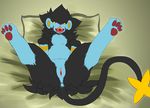  anus black_fur butt digital_media_(artwork) female feral fur hi_res lonewolffl luxray multicolored_fur nintendo open_mouth pok&eacute;mon pussy simple_background smile solo spread_legs spreading tongue video_games 