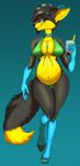  2017 anthro belly beverage big_belly big_breasts bikini black_fur black_hair blue_background blue_fur blush bra breasts canine clothing cup female fur green_eyes hair looking_at_viewer mammal navel pregnant pregoo simple_background smile solo straw swimsuit underwear wide_hips wolf yellow_fur 