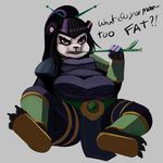  anthro aya_blackpaw bear belly big_belly black_hair breasts dialogue english_text female hair hearthstone love_handles mammal metalforever obese overweight overweight_female panda pandaren purple_eyes solo text video_games warcraft 