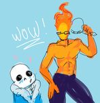 blush clothed clothing fel-fisk grillby male male/male sans_(undertale) text topless undertale video_games 