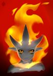  black_sclera elemental fire fire_elemental flaming_hair four_eyes fyxx grey_skin hair humanoid multi_eye not_furry pointy_ears portrait simple_background solo thundragon 