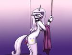  ball_gag bdsm bondage bound collar cutie_mark dildo equine female gag horn mammal my_little_pony nude rope sex_toy solo unicorn warskunk_(artist) wrist_cuff 