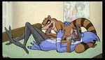  69_position anal avian bed bird blue_jay cartoon_network corvid gtskunkrat handjob licking male male/male mammal mordecai_(regular_show) oral penis raccoon regular_show rigby_(regular_show) rimming sex size_difference tongue tongue_out 