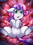  2017 blush cub equine eyelashes female feral friendship_is_magic green_eyes hair horn lying mammal multicolored_hair multicolored_tail my_little_pony on_back open_mouth pink_hair purple_hair pussy solo spread_legs spreading sweetie_belle_(mlp) two_tone_hair unicorn vavacung young 