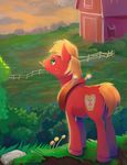  barn big_macintosh_(mlp) cutie_mark day detailed_background equine feral friendship_is_magic fur grass hair hooves male mammal my_little_pony nude orange_hair outside red_fur solo standing viwrastupr 