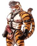  2017 abs anthro balls biceps black_fur blue_eyes blush clothing cum cum_on_balls cum_on_penis cum_on_self drooling erection fangs feline fist fur gloves harness hat looking_at_penis looking_down male mammal maririn muscular muscular_male neck_tuft nipples open_mouth orange_fur pecs penis pubes saliva sharp_teeth simple_background slave solo standing stripes sweat teeth tiger tongue tongue_out tuft vein veiny_penis wet whiskers white_background white_fur 