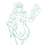  breasts elf female hair hand_on_hip humanoid hybrid line_art long_hair magic navel not_furry pointy_ears simple_background sketch standing thundragon white_background 