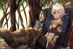  artist_name blue_eyes boots bow_(weapon) cape dark_skin dark_skinned_male eyepatch fire_emblem fire_emblem_if leaf male_focus quiver sitting solo tree wani_(fadgrith) weapon white_hair zero_(fire_emblem_if) 