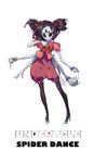  1girl bow cake extra_arms extra_eyes fangs high_heels insect_girl monster_girl muffet ribbon solo spider_girl tea teapot thighhighs undertale 