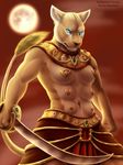  2017 anthro areola armor blue_eyes breasts clothed clothing diaszoom egyptian feline female fur holding_object holding_weapon jewelry lion looking_at_viewer mammal melee_weapon multi_breast muscular nipple_piercing nipples piercing sartharina solo sword topless unconvincing_armor warrior weapon 