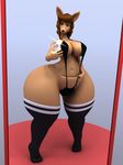  3d_(artwork) abigail_roo anthro anthroanim breasts brown_hair clothing digital_media_(artwork) female hair hyper kangaroo leggings legwear looking_at_viewer mammal marsupial mirror phone reflection selfie simple_background smile solo thick_thighs wide_hips 