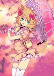  animal_ears blonde_hair cat_ears cat_tail cover cover_page dress gloves looking_at_viewer mamecchi neko_no_wakusei original parasol short_hair solo tail thighhighs umbrella 