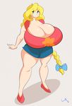  big_breasts blonde_hair bow braided_hair breasts cartoon_network cassie cosplay female hair huge_breasts human hyper hyper_breasts l_a_v mammal simple_background smile solo steven_universe 