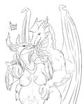  anthro boo3 breasts dragon gabrielle intersex kissing multi_breast nimbus_(lateinshowing) nipples piercing pregnant simple_background size_difference tattoo white_background 