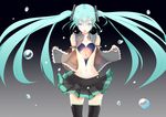  1girl aqua_hair blue_eyes female hatsune_miku heart highres koyaya long_hair navel open_clothes open_shirt solo thighhighs twintails vocaloid water 