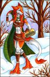  anthro basket claws cloak clothing female forest hair invalid_color sergal silvergrin tree wear winter 