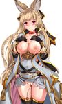 absurdres animal_ears areolae bangs black_gloves black_legwear blonde_hair blunt_bangs breasts breasts_outside collarbone covered_navel cowboy_shot erune fat_mons gloves granblue_fantasy hands_on_own_chest highres lactation large_breasts long_hair looking_at_viewer nipples object_insertion pink_eyes skindentation solo thighhighs thighs uchida_shou uncensored vaginal vaginal_object_insertion very_long_hair vibrator yuisis_(granblue_fantasy) 