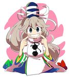  black_eyes furukawa_(yomawari) grey_hair grin hat hat_ribbon japanese_clothes long_hair long_ponytail looking_at_viewer mononobe_no_futo no_nose pointing pointing_at_self ponytail ribbon ribbon-trimmed_sleeves ribbon_trim smile solo tate_eboshi touhou white_ribbon 