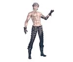  abs arm_tattoo boots eve_(nier_automata) full_body gloves grin highres male_focus muscle nier_(series) nier_automata nipples official_art pants red_eyes shirtless silver_hair smile solo spiked_hair spikes standing tachi-e tattoo yoshida_akihiko 