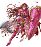  armor armored_boots axe boots brown_hair fire_emblem fire_emblem:_monshou_no_nazo fire_emblem:_shin_monshou_no_nazo fire_emblem_heroes full_body highres long_hair mayo_(becky2006) official_art one_eye_closed pants red_eyes sheema shield solo teeth torn_clothes torn_pants transparent_background very_long_hair weapon 