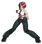  blue_eyes breasts gloves lipstick makeup mature midriff navel necktie pants red_hair shinonome_(game_hakkutsu_tai) shirt short_hair snk solo suspenders the_king_of_fighters vanessa_(king_of_fighters) 