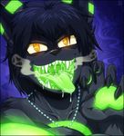  anthro bioluminescence black_fur black_hair black_nose cat claws digital_media_(artwork) drooling eeveelution fangs feline first_person_view fur ghost glowing glowing_maw glowing_paws green_maw hair handpaw incredibleediblecalico internal invalid_color invalid_tag jewelry looking_at_viewer macro male mammal micro mouth_shot necklace nintendo open_mouth orange_eyes paws pok&eacute;mon saliva sharp_teeth simple_background size_difference smile spirit teeth tongue tongue_out umbreon umbreon_cat uvula video_games vore youkai-chan 