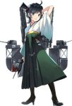  ahoge banned_artist boots cross-laced_footwear full_body hakama hat japanese_clothes kantai_collection kimono lace-up_boots machinery matsukaze_(kantai_collection) meiji_schoolgirl_uniform mini_hat mini_top_hat official_art paseri solo top_hat transparent_background 