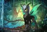  amazing_background amber_eyes changeling clothed clothing day detailed_background fan_character hooves my_little_pony outside smile standing yakovlev-vad 