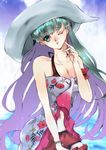  1girl bare_shoulders bikini blue_eyes breasts cleavage hat lailah_(tales) lips midriff navel one_eye_closed open_mouth silver_hair skirt tales_of_(series) tales_of_zestiria very_long_hair 