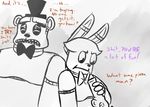  2015 animatronic anthro bear bong bonnie_(fnaf) bow_tie dialogue drugs duo english_text five_nights_at_freddy&#039;s freddy_(fnaf) hat inkyfrog lagomorph leaning machine male mammal rabbit restricted_palette robot simple_background stoned text top_hat video_games white_background 