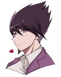  bad_id bad_pixiv_id collared_shirt danganronpa facial_hair formal goatee heart highres looking_at_viewer male_focus mitsuki_(ayanop1111) momota_kaito new_danganronpa_v3 purple purple_eyes purple_hair school_uniform shirt simple_background smile solo spiked_hair 
