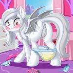  anus bat_pony blush clitoris diaper dock embarrassed equine fan_character fearingfun female friendship_is_magic fur hair looking_at_viewer mammal my_little_pony pussy red_eyes solo urine wet wet_diaper white_fur 