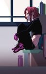  bad_id bad_pixiv_id bag bench blue_eyes con_potata gloves leg_hug midriff mila_babicheva nike pink_gloves profile red_hair sitting solo thermos yuri!!!_on_ice 