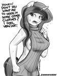  2017 areola breasts clothing dialogue english_text equine fan_character female horn jcosneverexisted mammal my_little_pony side_boob solo sweat text unicorn virgin_killer_sweater 