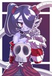  1girl bare_shoulders blue_skin breasts cleavage detached_collar detached_sleeves female hair_over_one_eye kaikoinu leviathan_(skullgirls) monster_girl side_ponytail skullgirls squigly_(skullgirls) stitched_mouth stitches striped striped_sleeves zombie 
