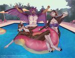  anthro avian bikini bird canine clothed clothing feathered_wings feathers felicia_cat female group male mammal melissafox nipples outside puffin selfie skimpy smile swimming_pool swimsuit wings 