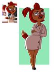  anthro avian beak bird chicken danger_mouse_(series) eyewear feathers female glasses hair half-closed_eyes komponi lab_coat open_mouth professor_squawkencluck raised_eyebrow red_feathers red_hair solo 