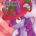  2016 digital_media_(artwork) dinogoat female frisky goodra hat hybrid nintendo pok&eacute;mon scolipede simple_background smile solo video_games watermark yellow_eyes 