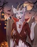  anthro blood breasts canine clothing dragon eastern_dragon felicia_cat female halloween holidays horn hybrid mammal nipples solo standing torn_clothing wings 