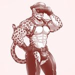  2017 abs anthro armlet belt biceps biped bracelet bulge chaps charr_(maririn) cigar clothed clothing digital_media_(artwork) feline front_view fur gloves hand_on_hip harness hat jewelry leopard leopard_spots long_tail looking_at_viewer male mammal maririn monochrome muscular muscular_male navel nipples pecs portrait pose rubber sepia simple_background solo spots spotted_fur spotted_tail standing studded_armlet studded_bracelet thong three-quarter_portrait tipping_hat whiskers 