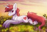  cutie_mark day equine fan_character fur grass hooves horn ketty-leopardess lying male mammal my_little_pony outside red-hair smile unicorn white_fur 