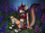 anthro canine clothed clothing collar female flower hair kuroame mammal outside plant sitting solo 