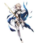  armor bangs black_gloves blue_cape cape collar fire_emblem fire_emblem_heroes fire_emblem_if full_body gloves highres holding holding_sword holding_weapon injury katana maiponpon male_focus male_my_unit_(fire_emblem_if) my_unit_(fire_emblem_if) official_art pointy_ears red_eyes serious silver_hair solo spiked_hair sword torn_cape torn_clothes transparent_background weapon 