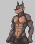  2017 anthro canine clothed clothing doberman dog fur hair male male/male mammal nude repeat_(visual_novel) samuel_(repeat) shirokoi simple_background smile solo underwear 