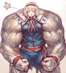  alice_margatroid blonde_hair blush clenched_hands closed_eyes facing_viewer headband muscle muscular_female sketch solo spark621 standing star touhou what 